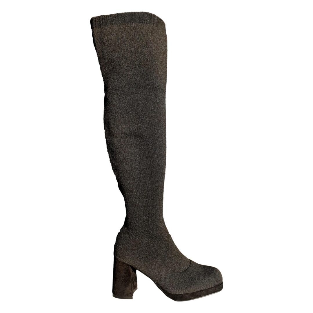 Bota mosquetera gris oscura de tacón ancho - Imagen 3