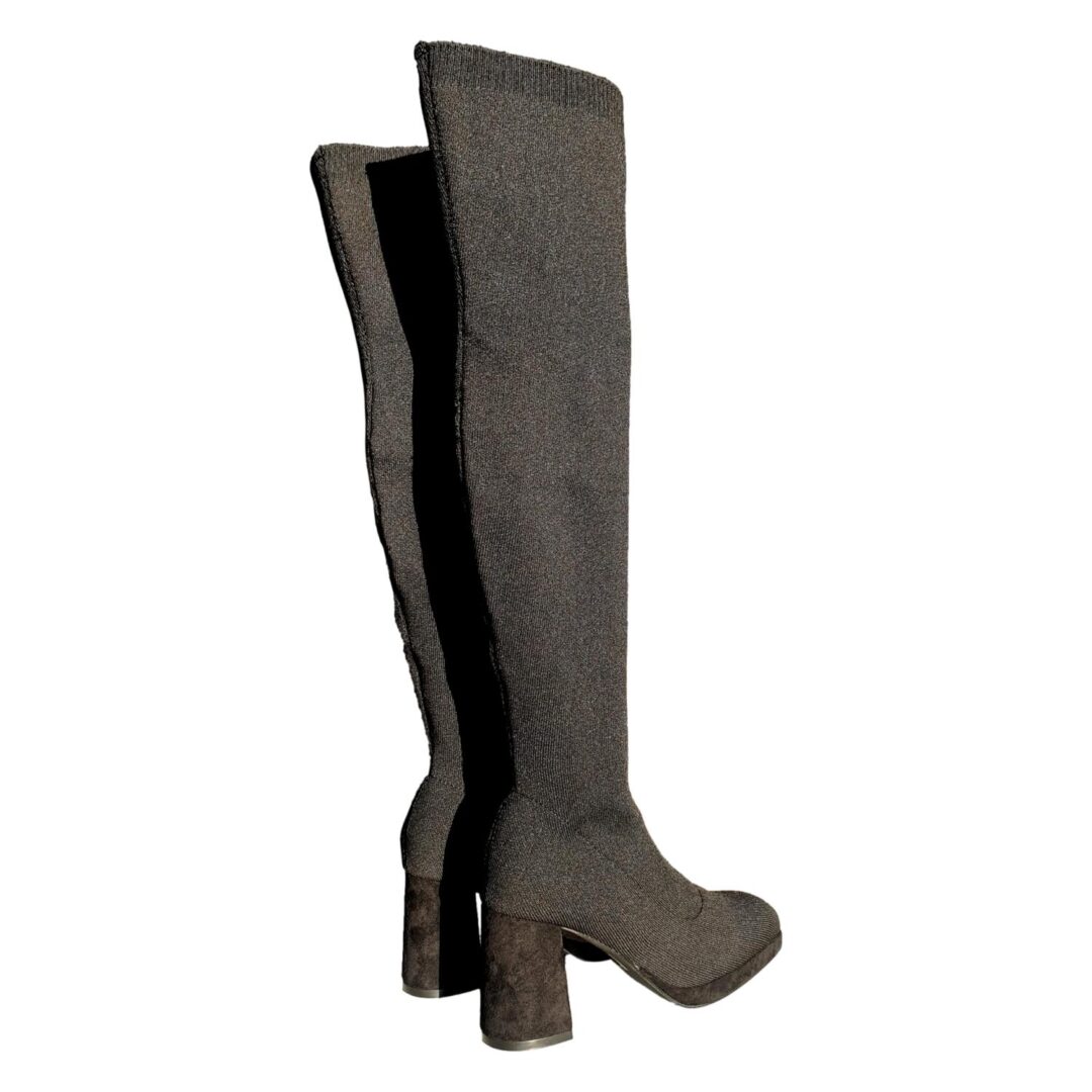 Bota mosquetera gris oscura de tacón ancho - Imagen 4