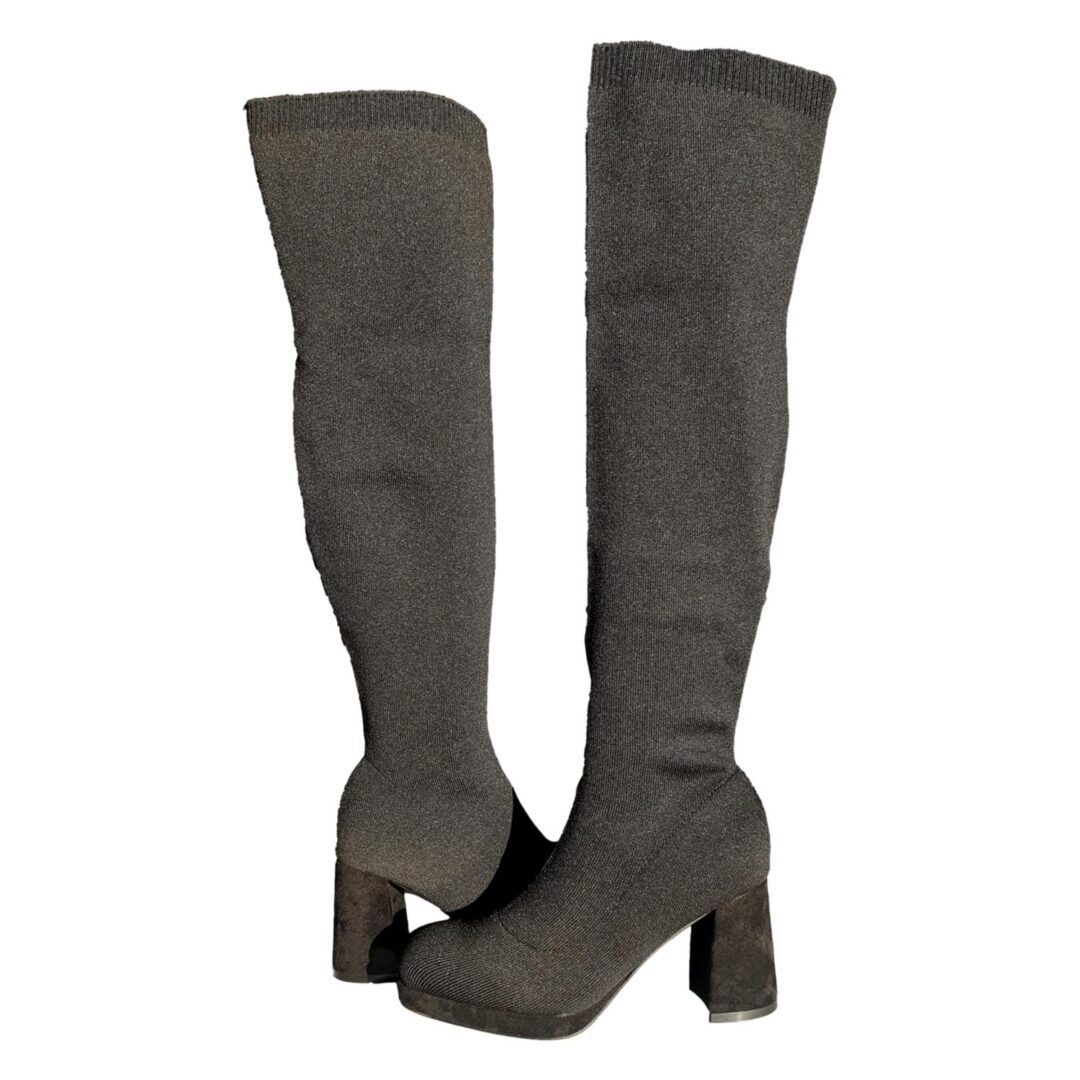 Bota mosquetera gris oscura de tacón ancho - Imagen 6