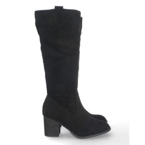 Bota negra de antelina de tacón grueso
