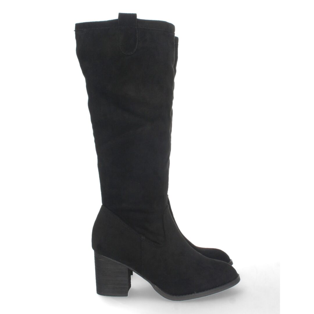Bota negra de antelina de tacón grueso