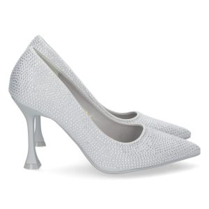 Zapatos tacón alto brillantes plata incrustados