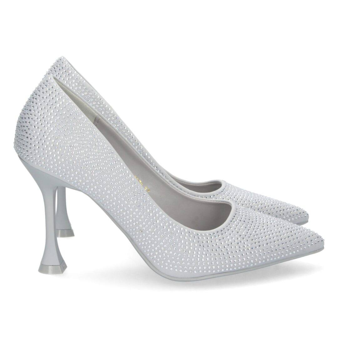 Zapatos tacón alto brillantes plata incrustados
