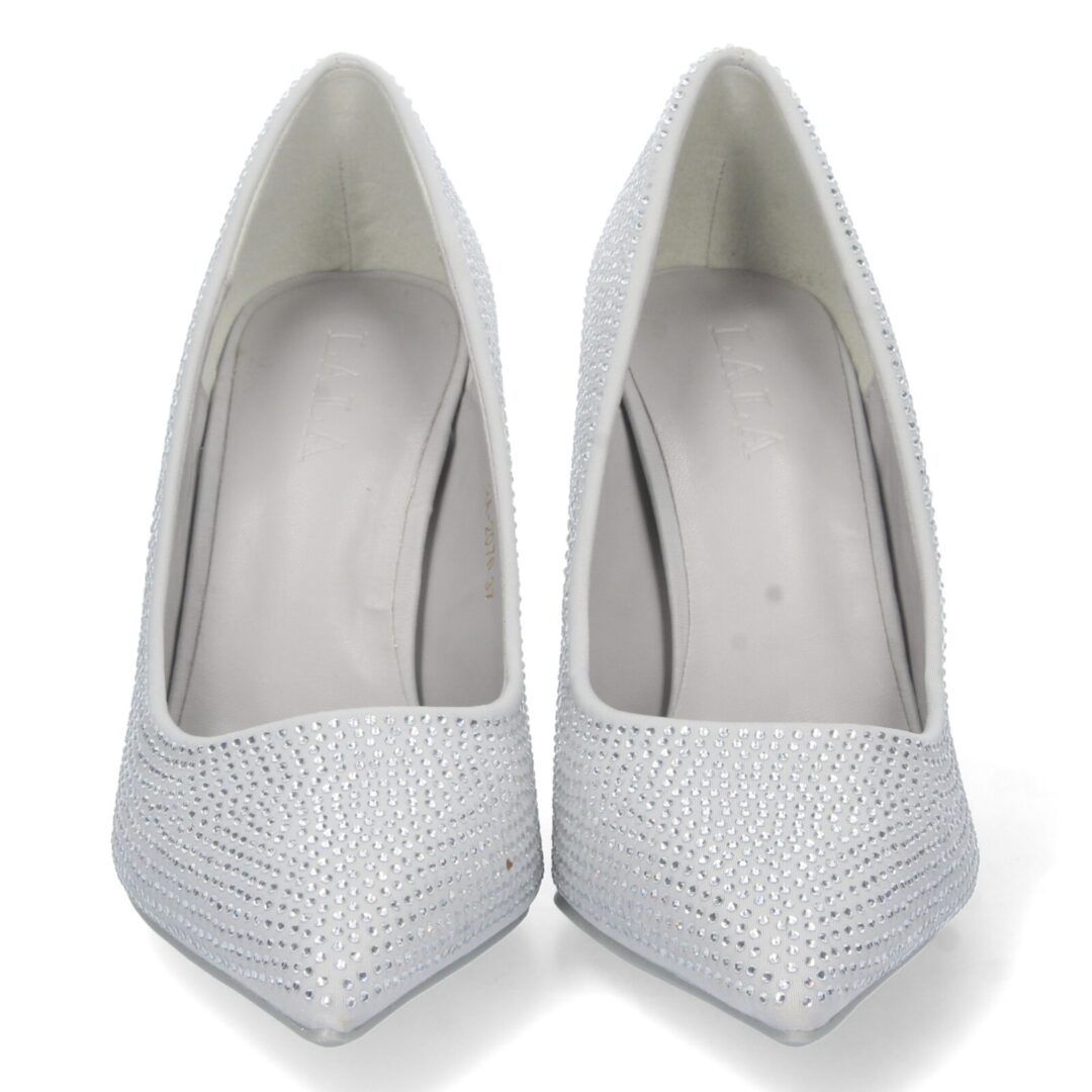 Zapatos tacón alto brillantes plata incrustados - Imagen 4