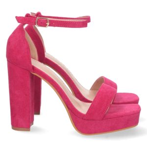 Sandalias tacón alto tobillo plataforma fucsia