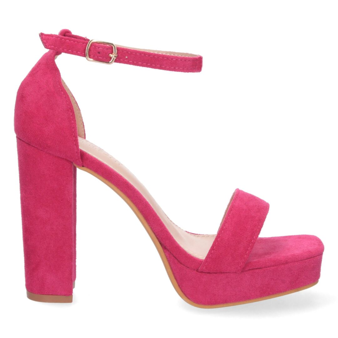 Sandalias tacón alto tobillo plataforma fucsia - Imagen 3