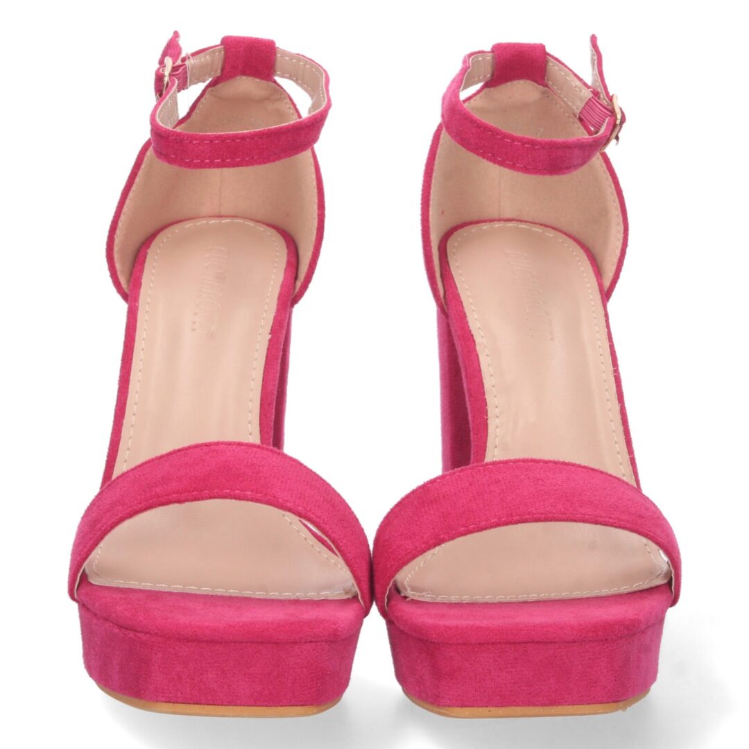 Sandalias tacón alto tobillo plataforma fucsia - Imagen 4