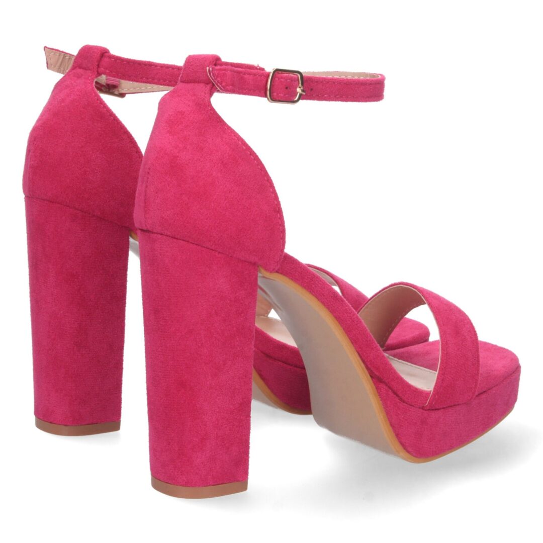 Sandalias tacón alto tobillo plataforma fucsia - Imagen 5