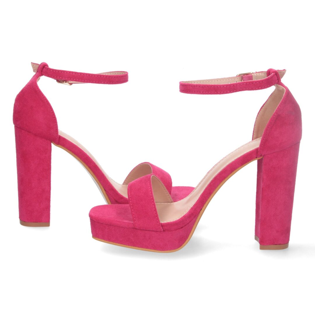 Sandalias tacón alto tobillo plataforma fucsia - Imagen 6