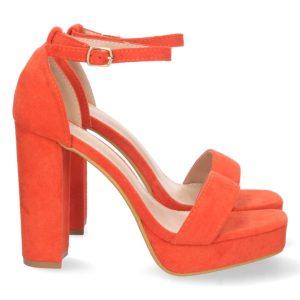 Sandalia tacón plataforma naranja ankle strap