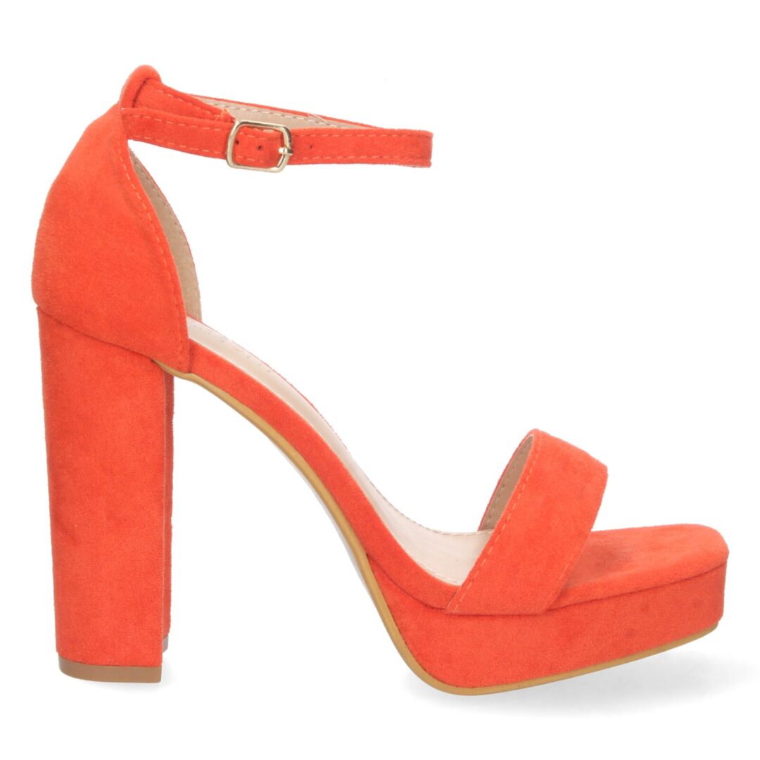 Sandalia tacón plataforma naranja ankle strap - Imagen 3
