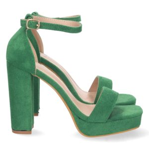 Sandalia tacón alto verde tobillo plataforma