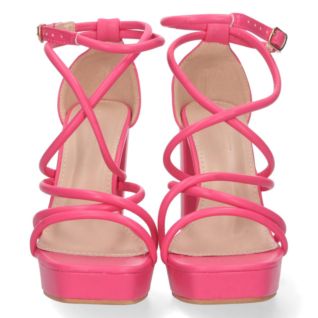 Zapatos de tacón alto fucsia con tiras entrelazadas - Imagen 4