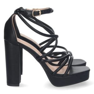 Sandalias tacón tiras negras plataforma