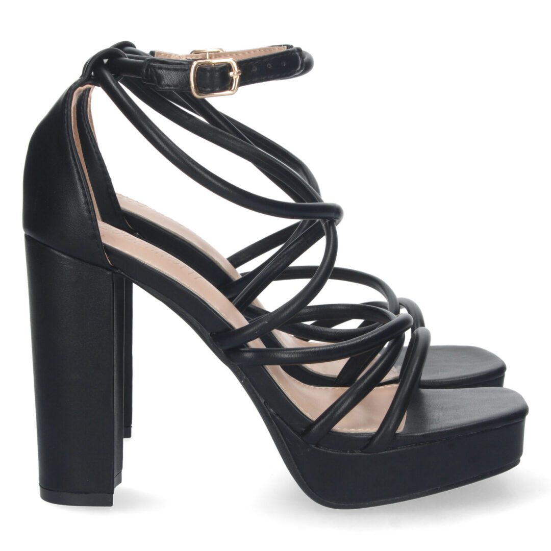 Sandalias tacón tiras negras plataforma - Imagen 2