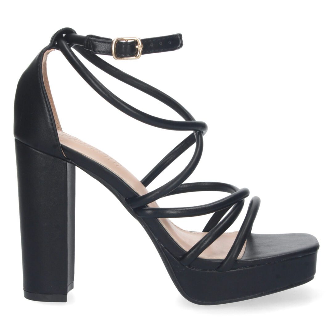 Sandalias tacón tiras negras plataforma - Imagen 3