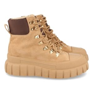Botas abotinadas de antelina beige con plataforma