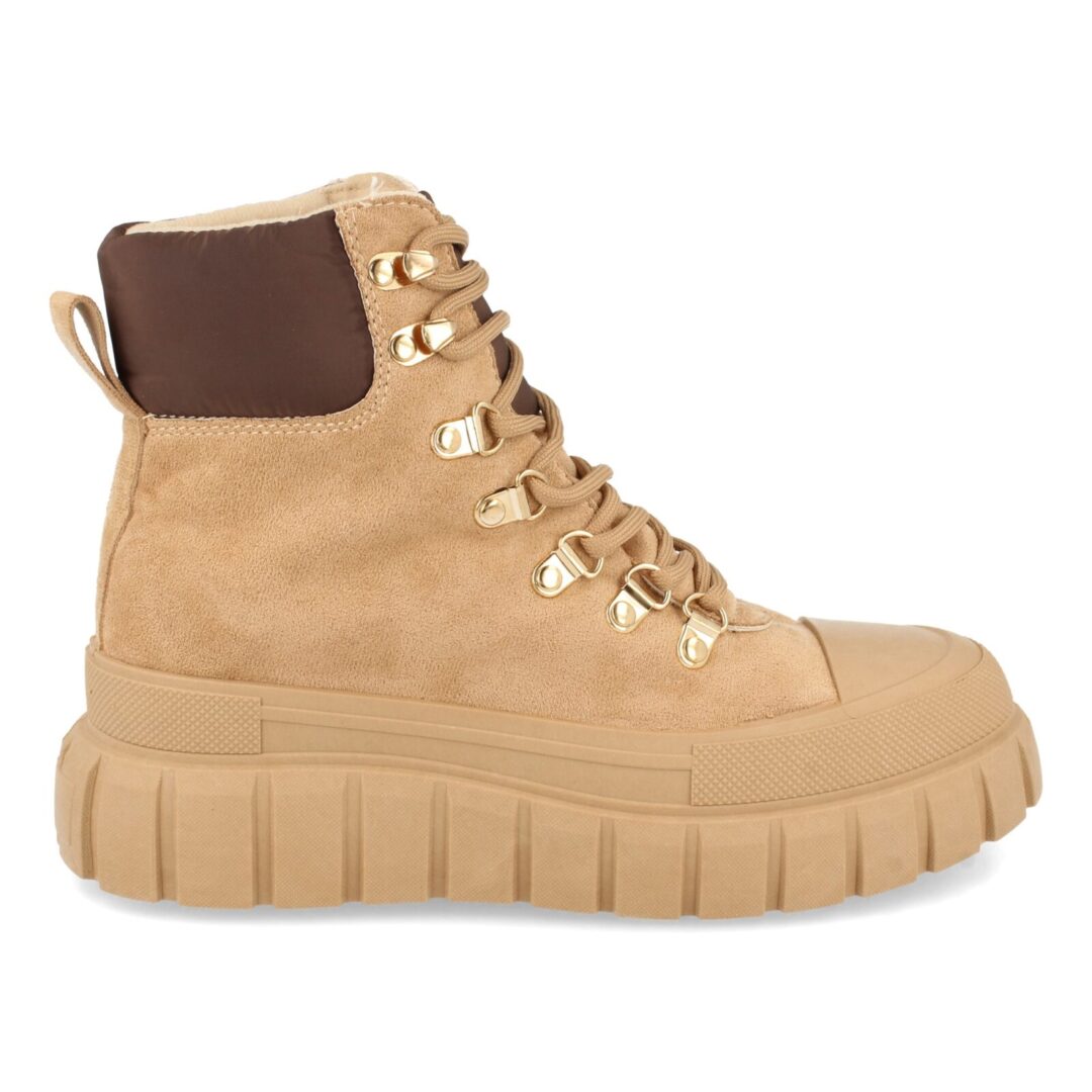 Botas abotinadas de antelina beige con plataforma - Imagen 3