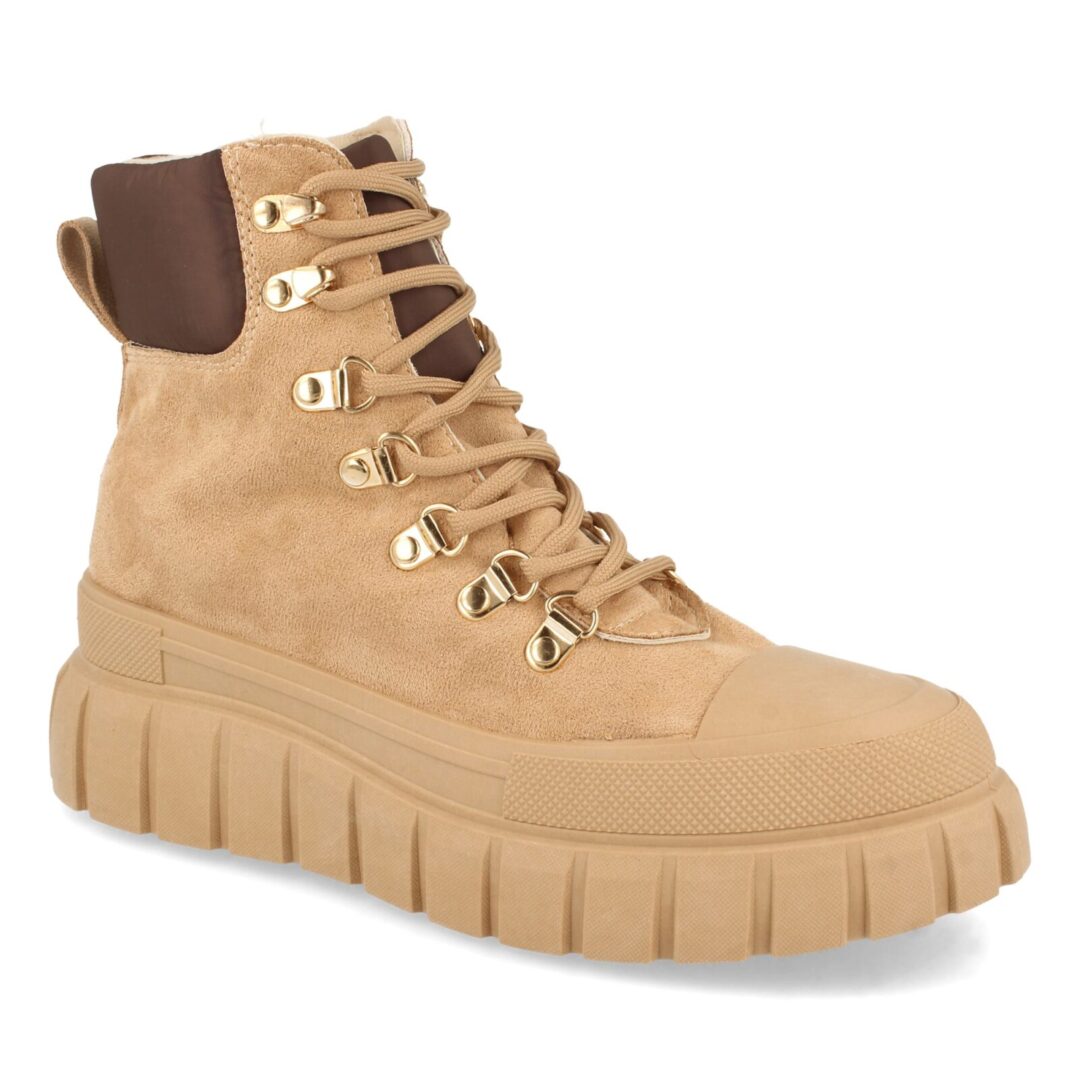 Botas abotinadas de antelina beige con plataforma - Imagen 4