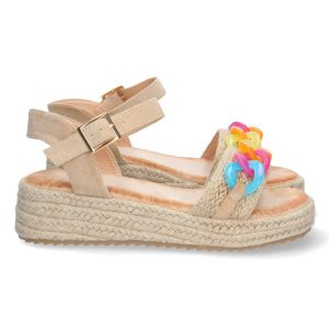 Sandalias plataforma beige flor decorativa