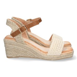 Cuña beige trenzada con tiras