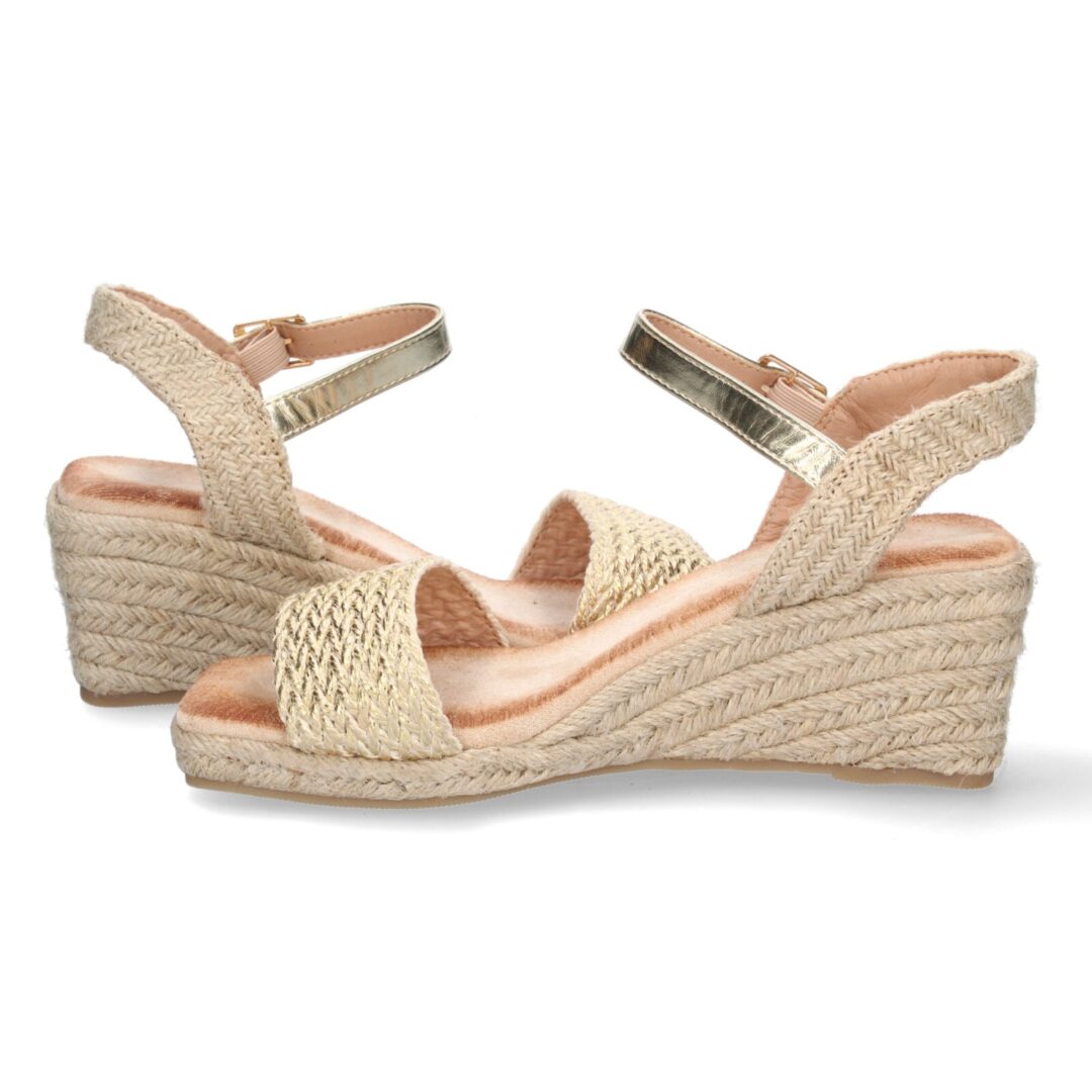 Sandalias cuña entrelazada oro - Imagen 6