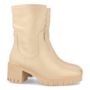 Botín tacón grueso beige cremallera
