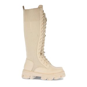 Bota militar calcetín beige cordones gruesa