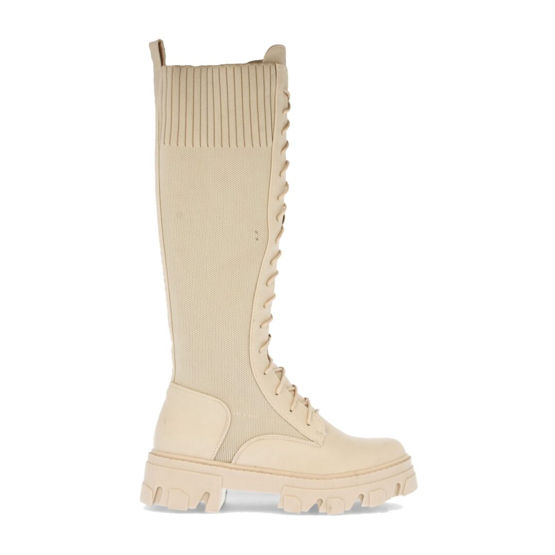 Bota militar calcetín beige cordones gruesa - Imagen 3