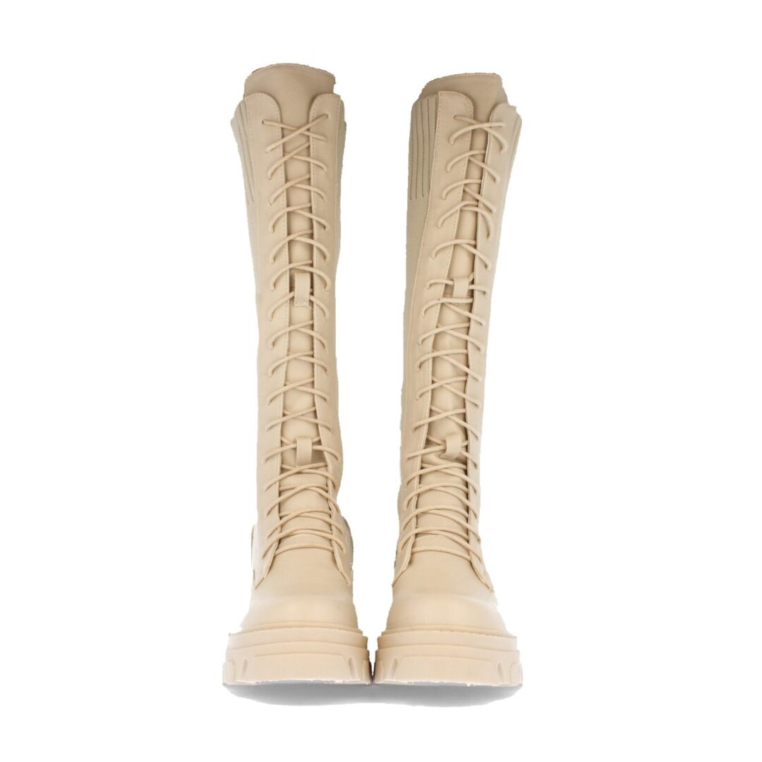Bota militar calcetín beige cordones gruesa - Imagen 4