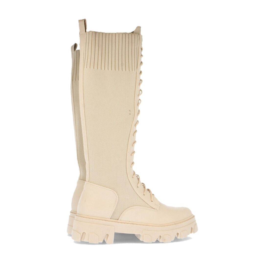 Bota militar calcetín beige cordones gruesa - Imagen 5
