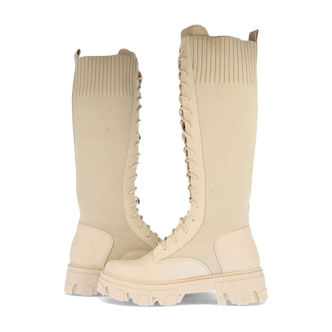 Bota militar calcetín beige cordones gruesa - Imagen 6