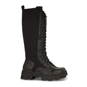 Bota militar negra alta con cordones