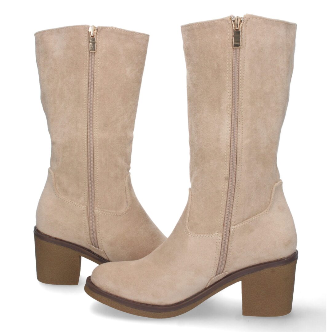 Bota alta beige antelina con cierre - Imagen 6