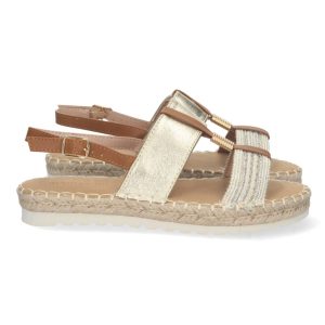 Sandalias doradas suela trenzada hebilla