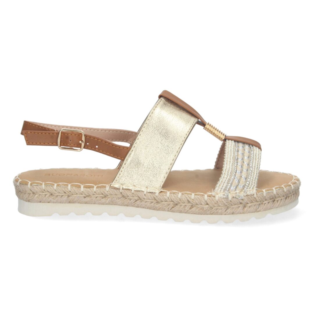 Sandalias doradas suela trenzada hebilla - Imagen 3