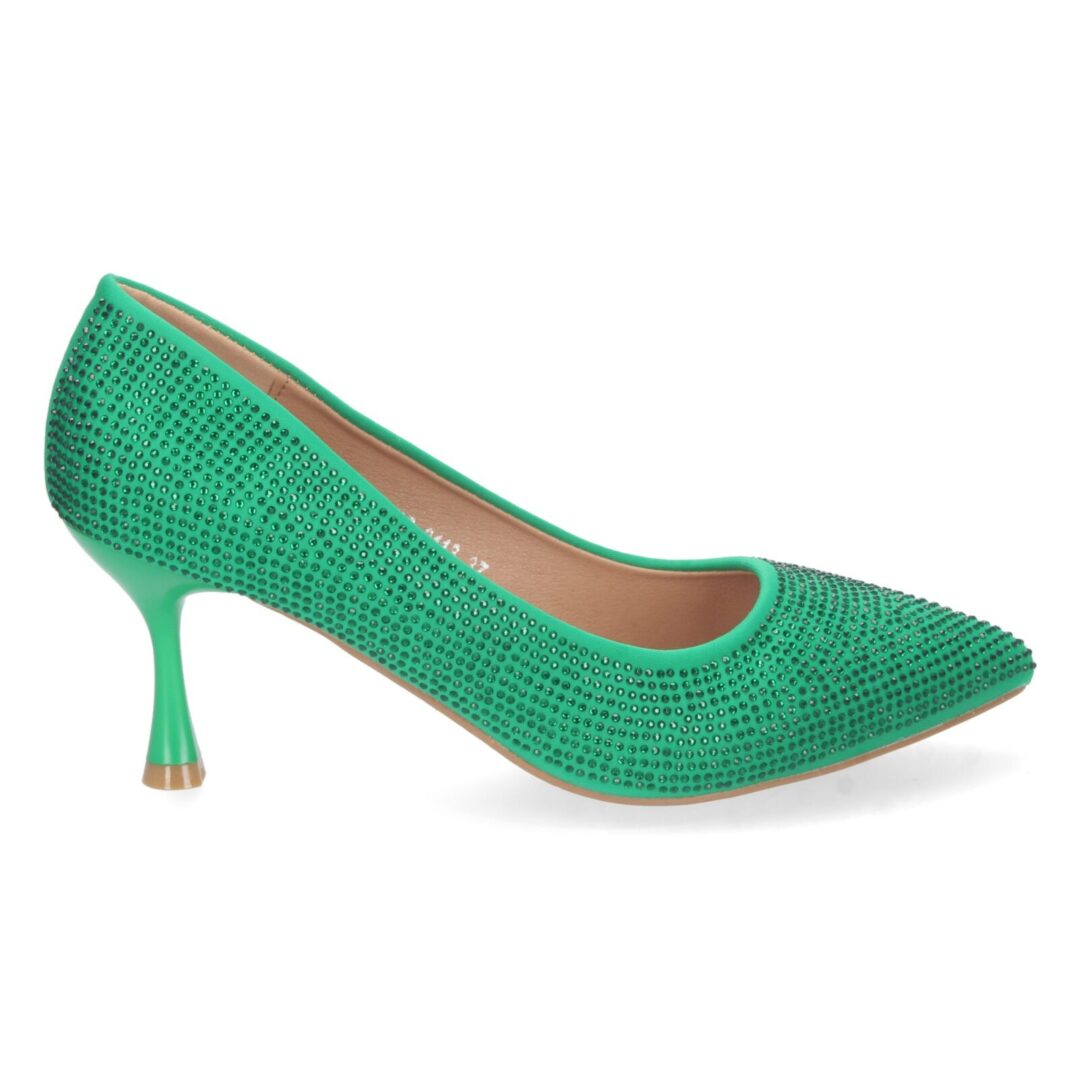 Zapato de tacón verde con brillos - Imagen 3