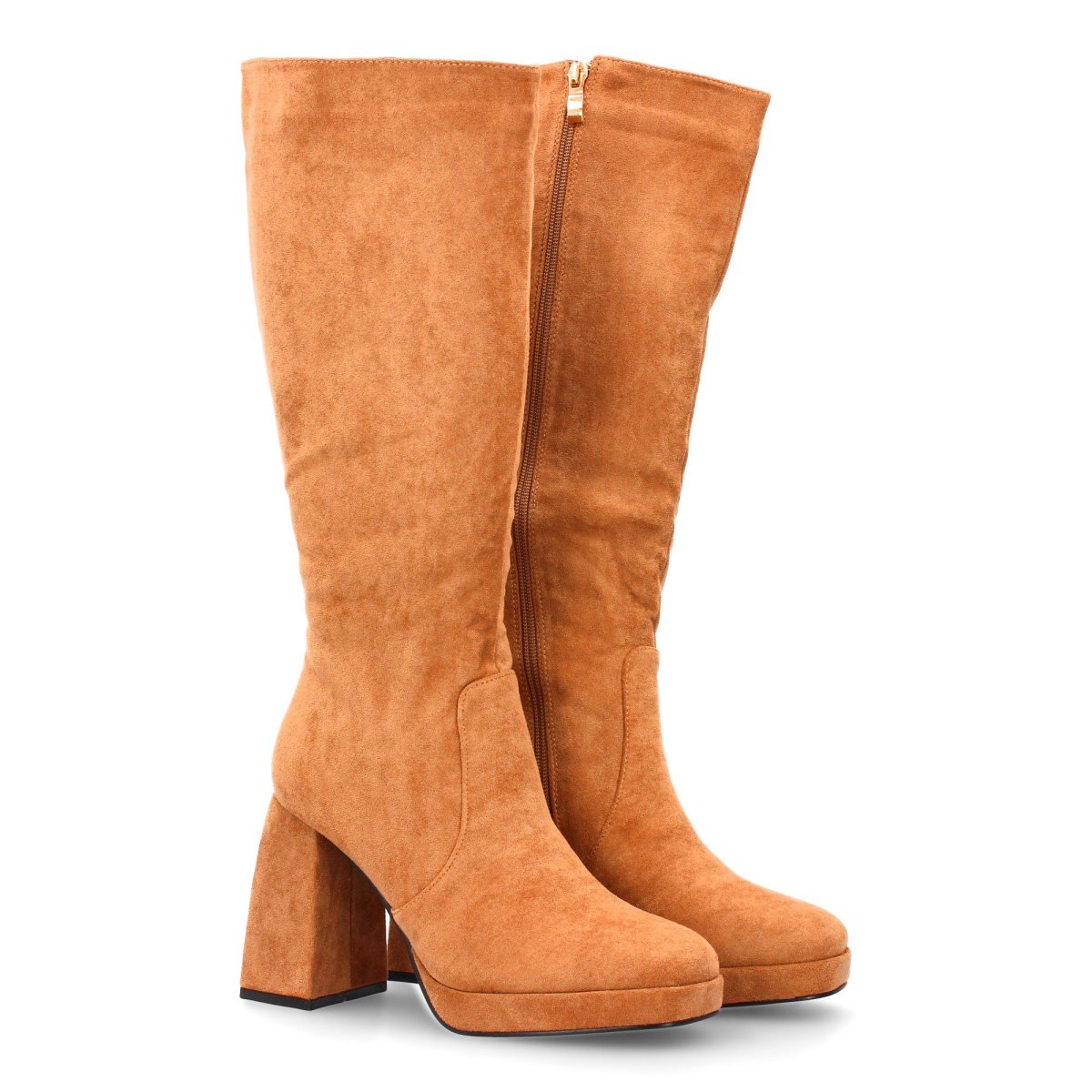 Bota alta con tacón ancho camel