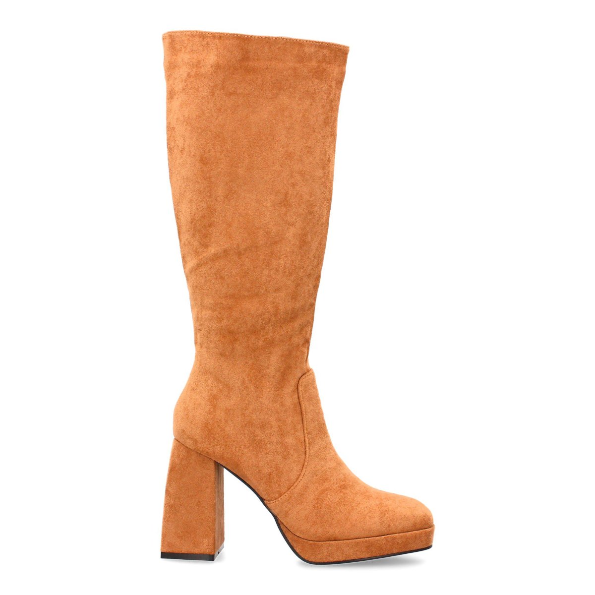 Bota alta con tacón ancho camel - Imagen 3