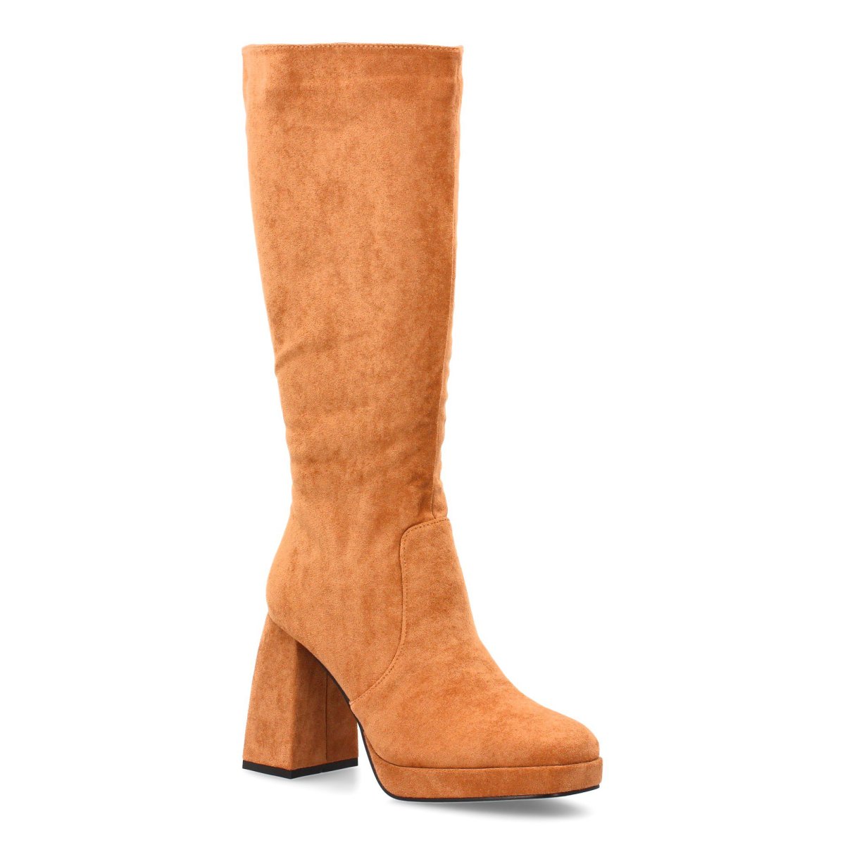 Bota alta con tacón ancho camel - Imagen 4