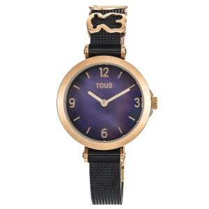 Reloj analógico con brazalete de acero IP negro y acero IPRG rosa Icon Charms