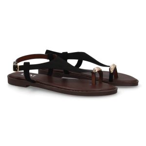 Sandalias planas negro dorado gladiador