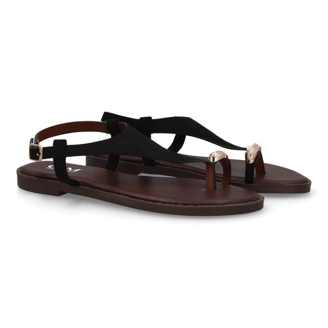 Sandalias planas negro dorado gladiador