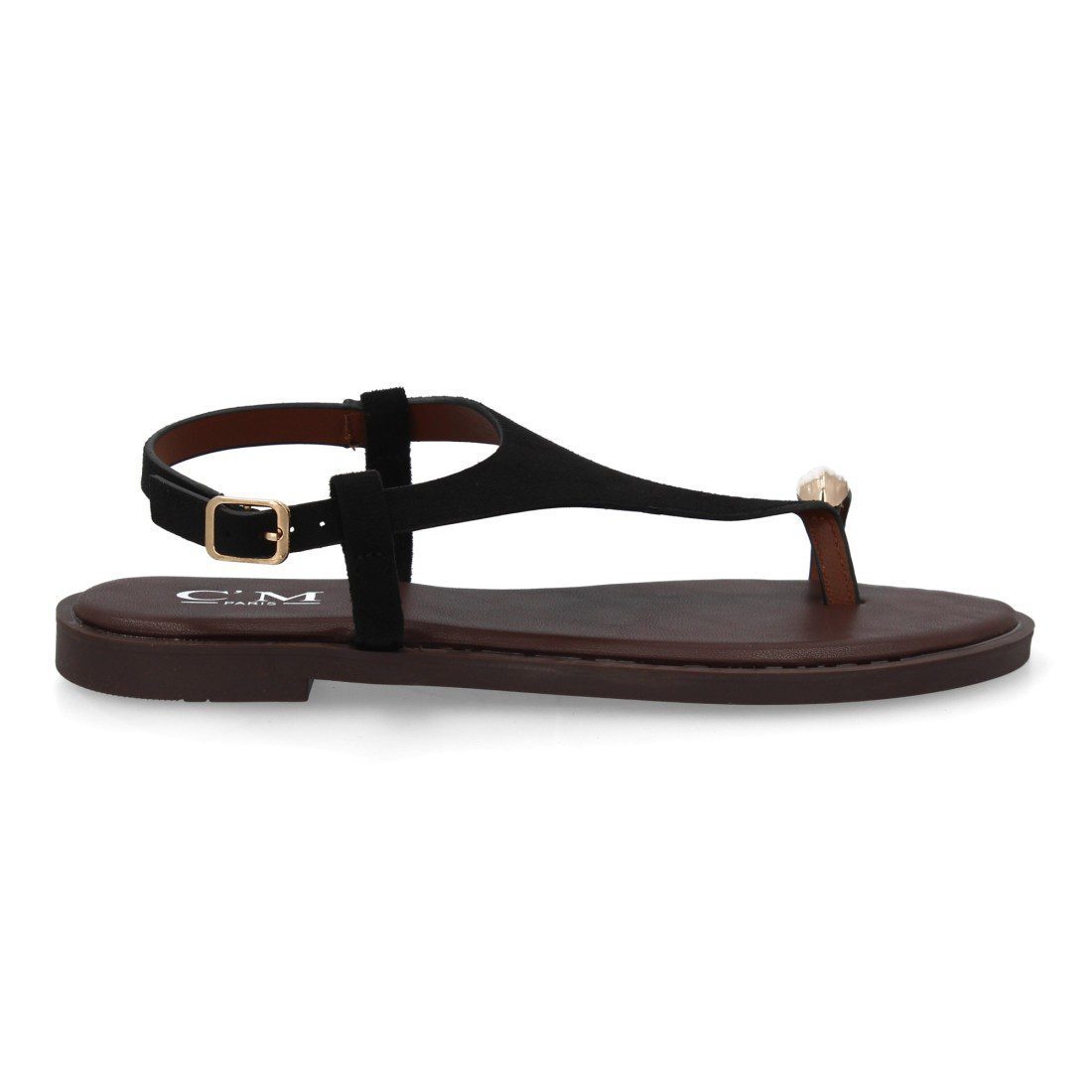 Sandalias planas negro dorado gladiador - Imagen 3
