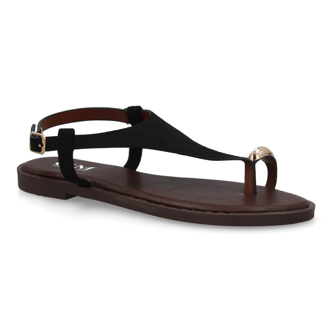 Sandalias planas negro dorado gladiador - Imagen 4