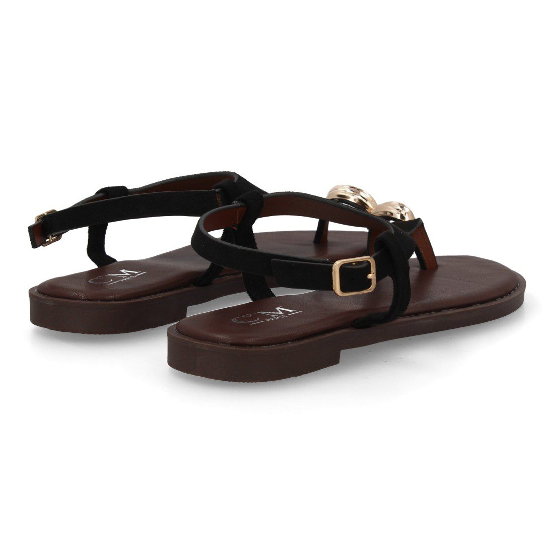 Sandalias planas negro dorado gladiador - Imagen 6