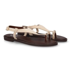 Sandalias Planas Beige Detalle Metálico Dorado