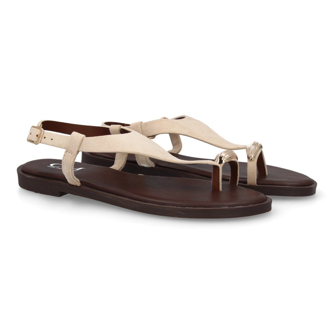 Sandalias Planas Beige Detalle Metálico Dorado