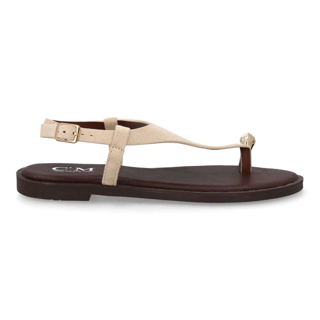 Sandalias Planas Beige Detalle Metálico Dorado - Imagen 3