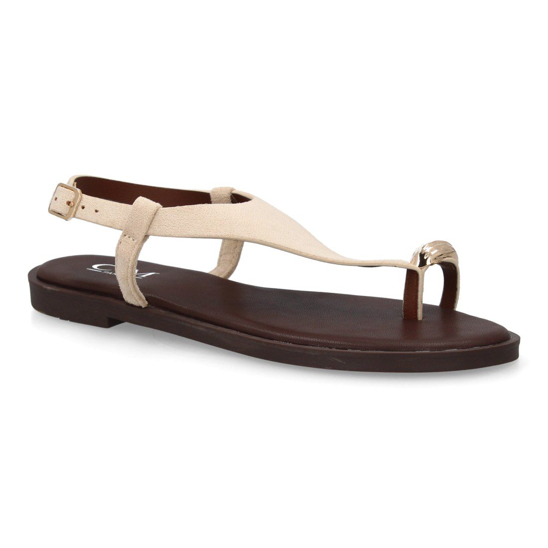 Sandalias Planas Beige Detalle Metálico Dorado - Imagen 4